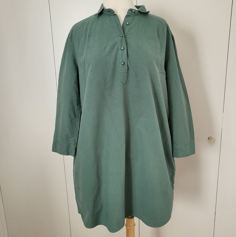 Pomander Place Tuckernuck Green Polly Dress Collared Pin-tuck Popover Cotton L